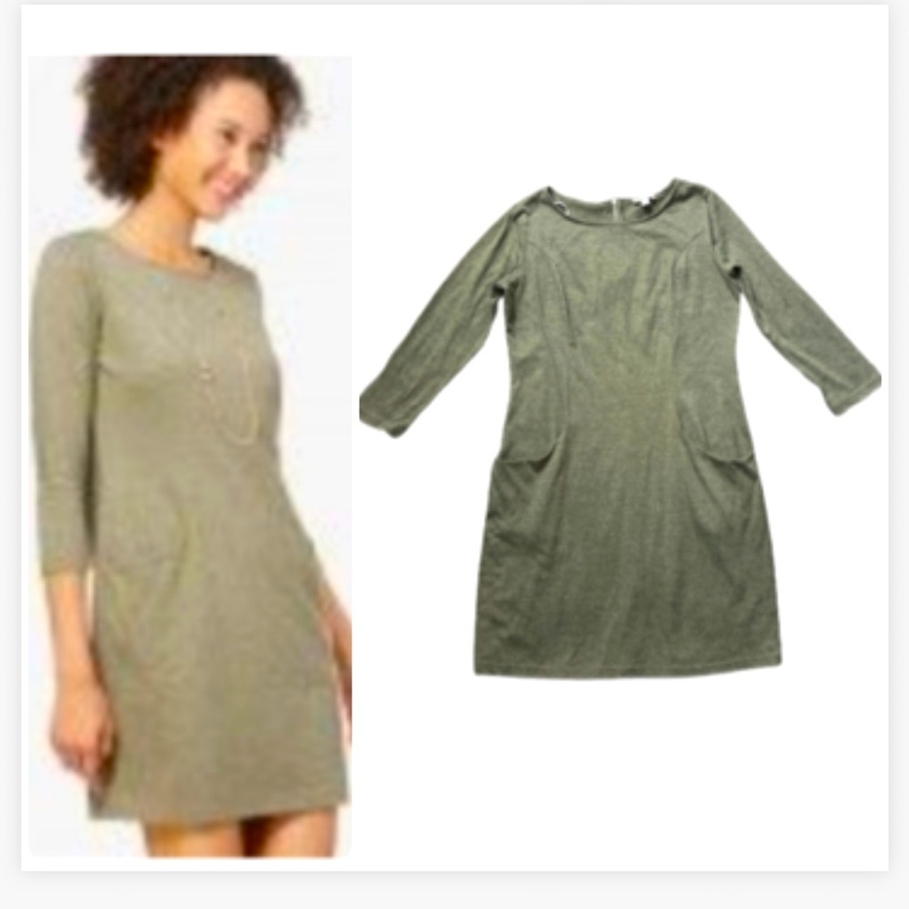 Charming Charlie Green Mini Dress 3/4 Sleeve Crew Neck pocket stretch size small